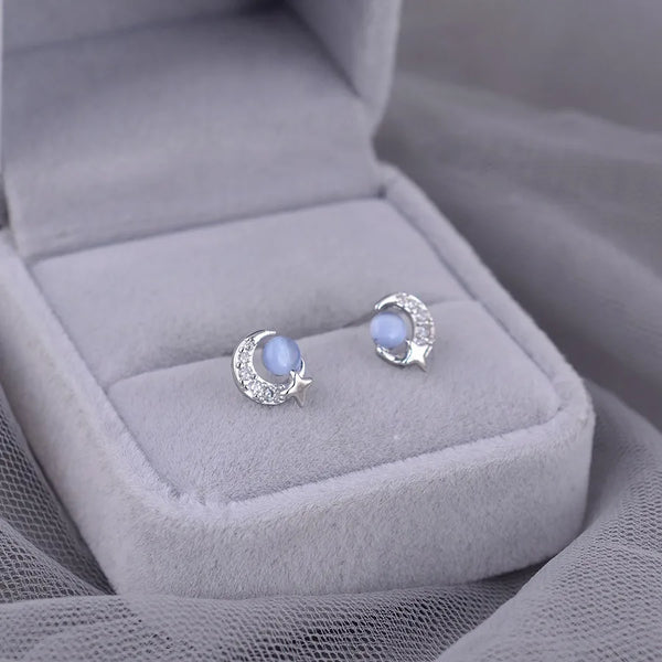 1 Pair S999 Silver Star Moon Ear Studs