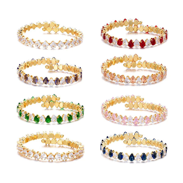 lady solid color copper plating inlay zircon gold plated bangle