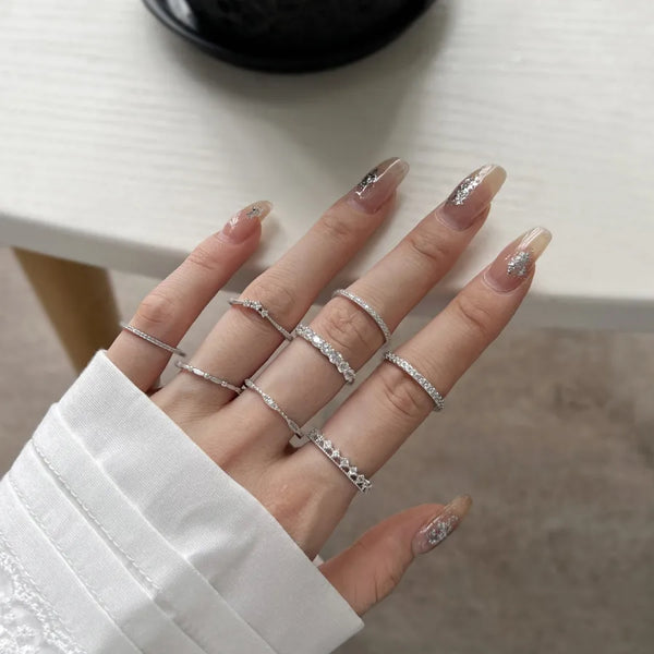 Elegant S925 Sterling Silver Ring For Women Geometric Round Zircon Embedded Wedding Style Fashion High-End Feel Thin Ring