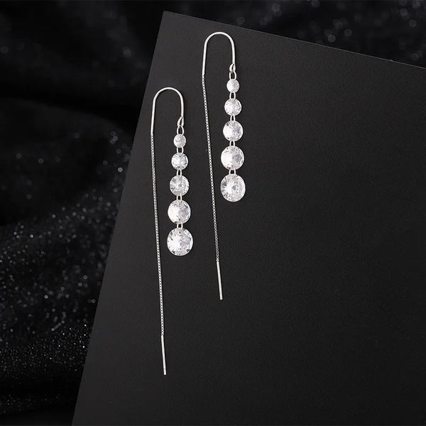 S925 Sterling Silver Long Length Zirconia Earrings Trendy New Style Fashionable Women's Earring Simple Personality Jewelry