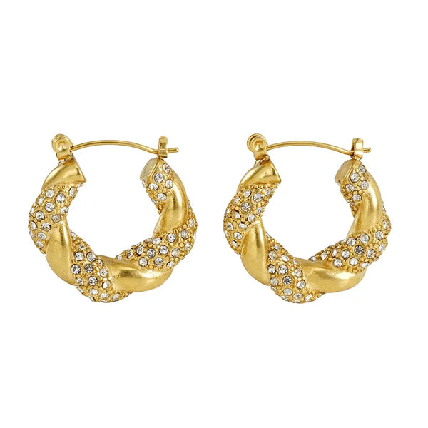 1 Pair Lady Round Gold Plated 304 Stainless Steel Rhinestones 18K Gold Plated Earrings
