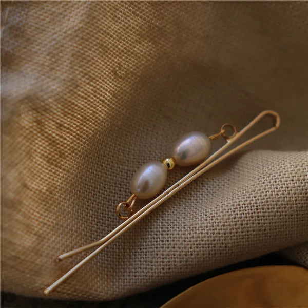 Suu Design Simple Natural  Bowknot Freshwater Pearl Hair Clip  Rose Bowknot Floral Hair Accessory