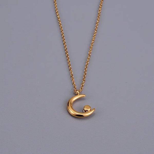 simple style moon titanium steel plating zircon pendant necklace 1 piece
