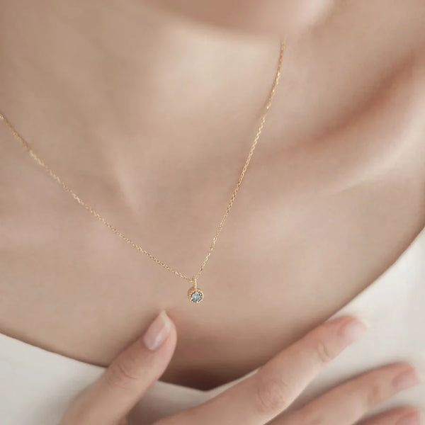 Round Pendant Necklace For Women in 925 Sterling Silver with 18K Real Gold Plated and Zircon Inlay