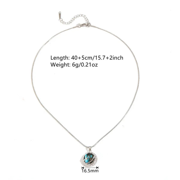 304 Stainless Steel Chain Versatile Dream Planet Light Luxury Star Moon Blue Starry Sky Water Plated Jewelry Women's Collarbone Chain Necklace Women