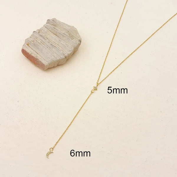 304 Stainless Steel Vacuum Plating (In Furnace) Plated 18K Real Gold Zircon Moon Y-shaped Necklace