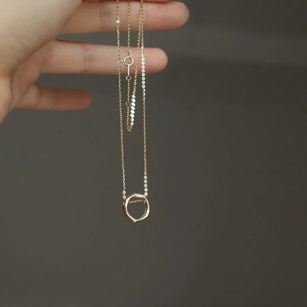 925 Sterling Silver Platinum Plated Necklace with Mobius Irregular Smooth Pendant Round Design Lucky Ring