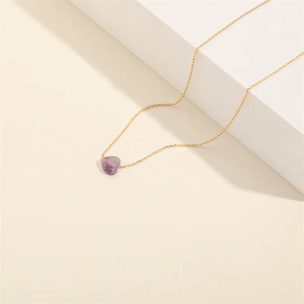Copper cable chain Plating Inlay Heart Shape Natural Stone Pendant Necklace