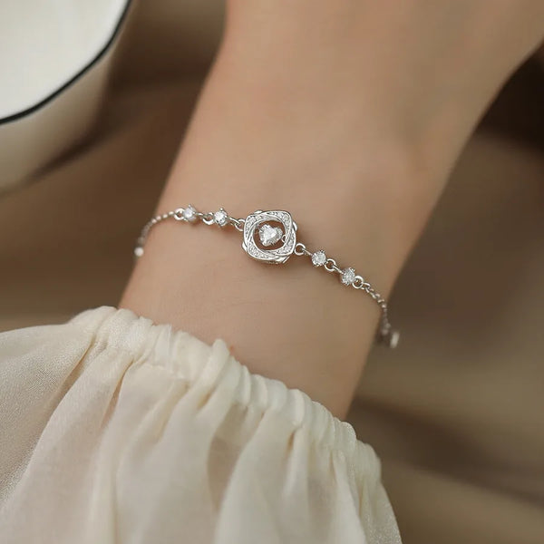 1 Piece S999 Silver Geometric Zircon PVD Coated Platinum Plated S999 Silver Bracelets