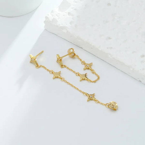 1 Pair 925 Sterling Silver Star Drop Earrings