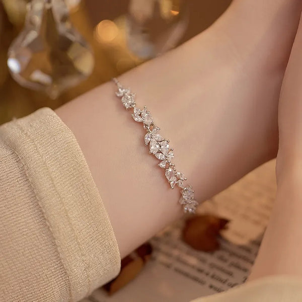 925 Purple Flower Bracelet Classic White Zircon Ring Birthday Gift for Girlfriend Best Friend Graduation Gift