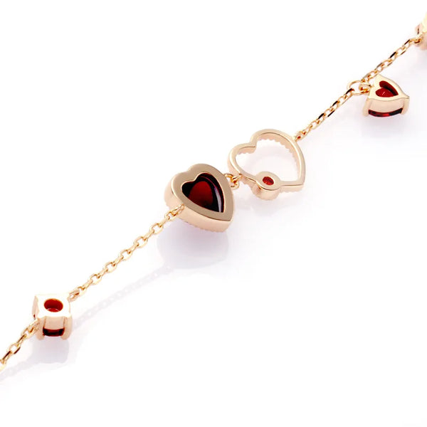 Heart Shape Bracelet For Women in 925 Sterling Silver with Electroplated Gold Plating Featuring Red Accent