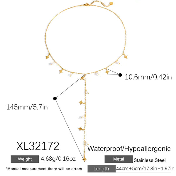 Starburst Beading Necklace in 304 Stainless Steel with 18K Real Gold PVD Coated Plating and 0.03µm Thickness Featuring Cable Chain