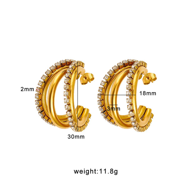 1 Pair Vacation Simple Style C Shape 304 Stainless Steel 316 Stainless Steel  Zircon 18K Gold Plated Ear Studs