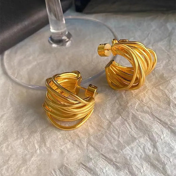 1 pair original design round plating copper 18k gold plated earrings