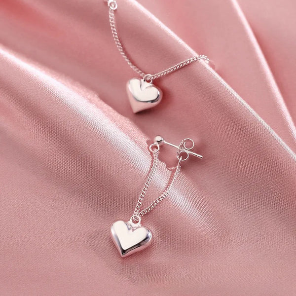 Elegant Long Heart Shaped Women's Earrings Simple Bohemian Style Silver Plated Jewelry Cute Love Design Fashion Accessory