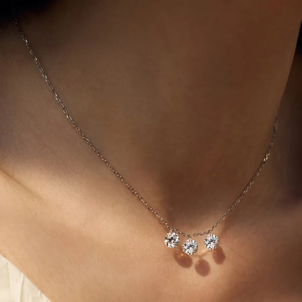 925 Sterling Silver Silver Necklace for Women Shiny Three Pendants Round Design Simple Geometric No Enamel Silver Rose Gold