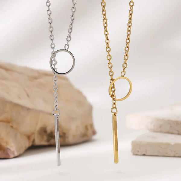 Double Layer Circle Necklace For Unisex Featuring 18K Real Gold Plated Titanium Steel With Ball Chain and Electroplated Finish