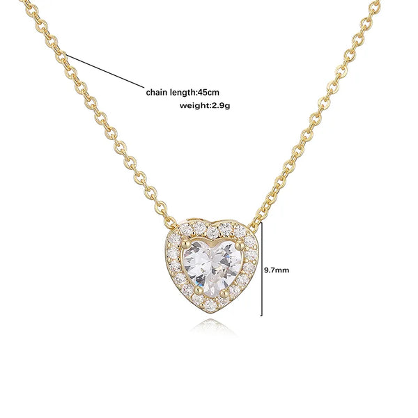 Wholesale Jewelry Elegant Luxurious Shiny Red Heart Copper Birthstone 18K Gold Plated Plating Inlay cable chain Pendant Necklace Necklace