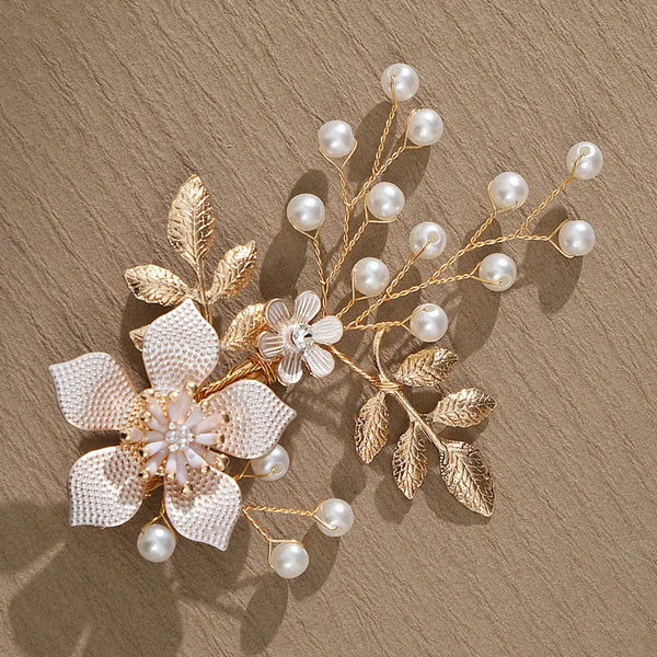 Artificial Pearl Alloy Hair Clip Wedding Dress Headpiece Rose Tungsten Steel Embedded Hair Clip for Women Vacation