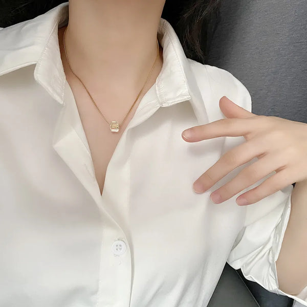 fashion geometric plating glass titanium steel necklace