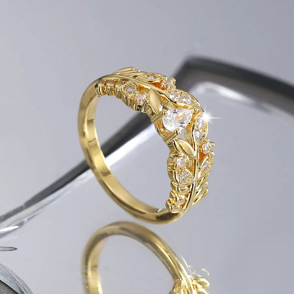 Handmade Geometric Rings in Copper with 18K Real Gold Electroplated Coating 0.03µm-0.05µm Featuring Rhinestones Inlay