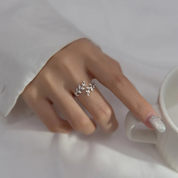 1 Piece 925 Sterling Silver Leaf Open Rings