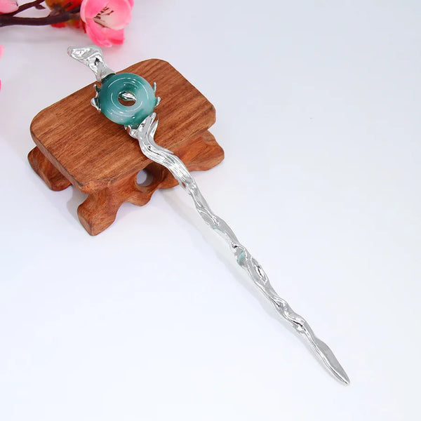 Chinoiserie Flowers Hair Sticks in Silver Metal, Elegant Hair Accessories for Spring