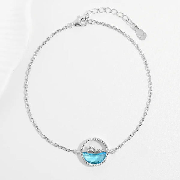 Platinum Plated 925 Silver Water Plated Zircon Inlaid Blue Dolphin Women's Bracelet Ocean Style Asymmetric