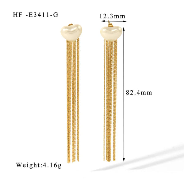 1 Pair Elegant Glam Heart Shape Tassel Plating Inlay 304 Stainless Steel Pearl 18K Gold Plated Ear Studs