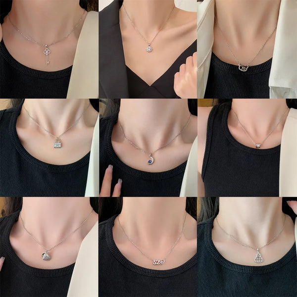 Fashionable Minimalist Titanium Steel Necklace Women's Zirconia Clavicle Chain Elegant Luxury Jewelry Daily Wear Accessory