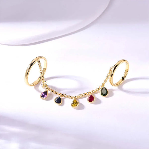 1 Piece Unique Design Combining Fashion and Exquisite Double Finger Connected Ring Jewelry Suitable for Matching Banquet and Date Occasions Dressing Up Women's Ring Jewelry