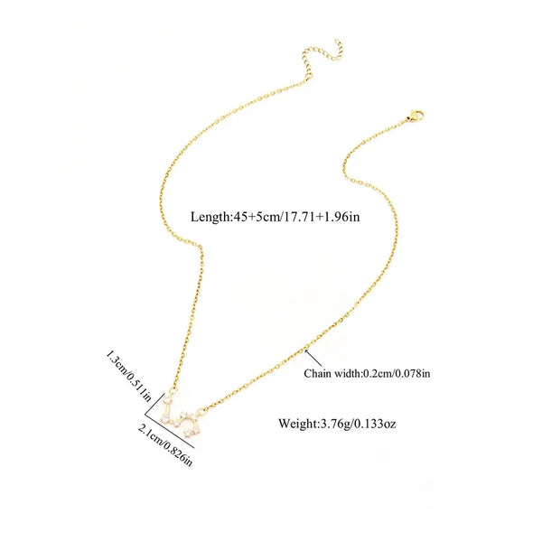 201 Stainless Steel Copper Inlay Constellation Zircon Pendant Necklace