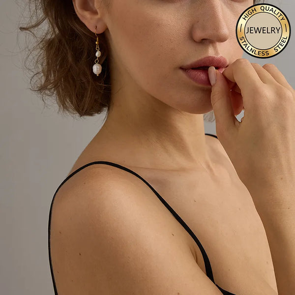 C Shape Hypoallergenic Earrings Unisex with 316 Stainless Steel, 18K Gold Plated and Freshwater Pearl, 304 Steel Posts