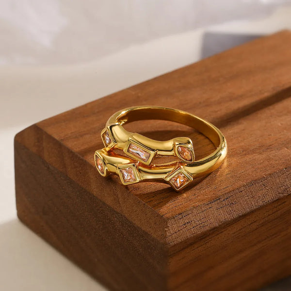 simple style commute geometric copper 18k gold plated zircon open rings in bulk
