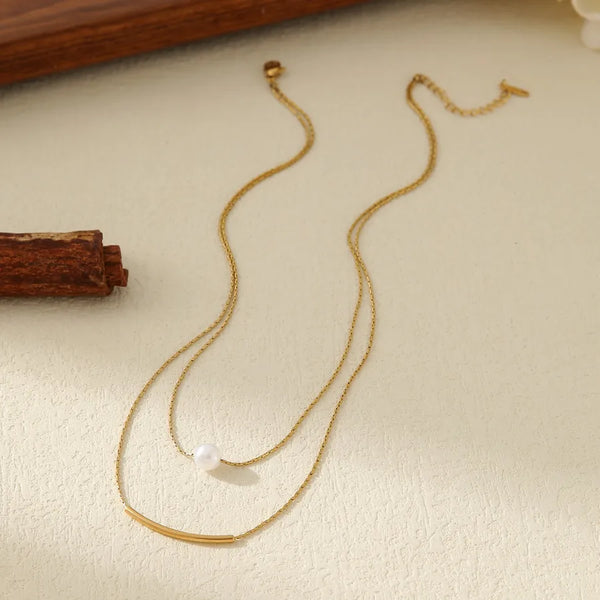 French Style Highlight Bead Pendant Necklace Color Retention Stainless Steel Layered Minimalist Choker Titanium Steel