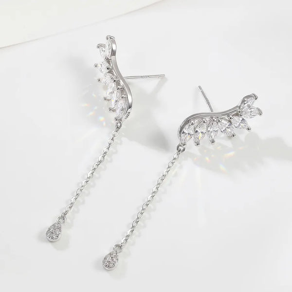 Angel Wings Earrings For Women in 925 Sterling Silver with Platinum Plated 0.01µm and Moissanite Inlay