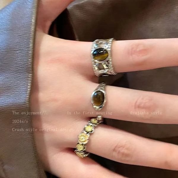Adjustable Heavyweight Open Ring For Women Elongated Geometric Design Vintage Style Alloy Finger Ring Fashion Accessory
