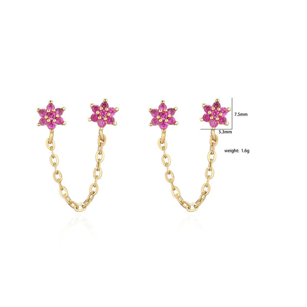 fashion flower copper ear studs flowers artificial gemstones copper earrings