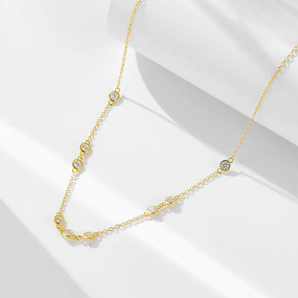 925 Sterling Silver Classic Twin Diamond-Studded Necklace Women's  Ins Light Luxury Minority Design Simple All-Match Clavicle Chain