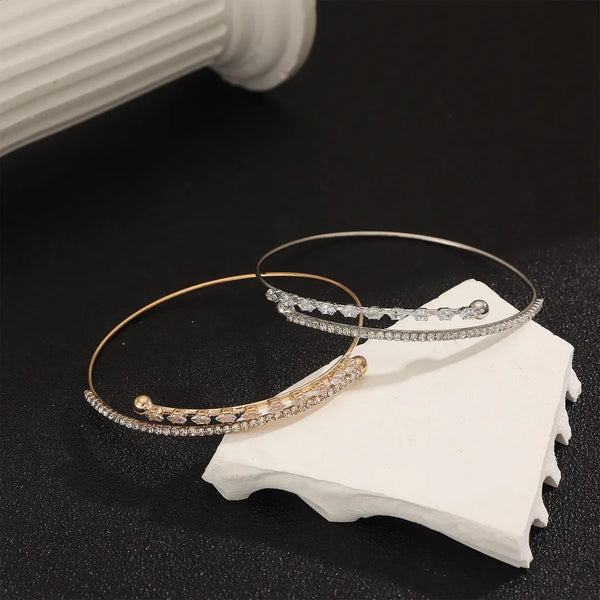 Handmade Lines Bangle for Women in Copper with Golden Plated Water Plating and Rhinestone Inlay