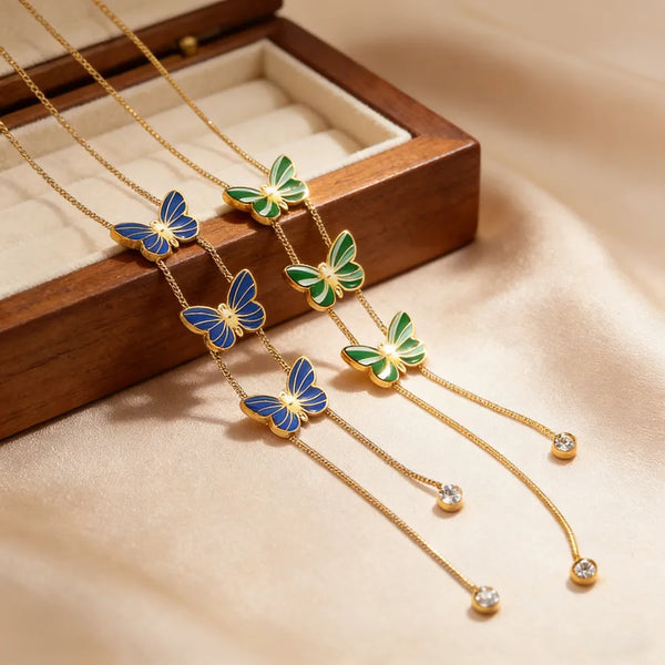 Butterfly Necklace for Women, Waterproof Non Tarnish 304 Stainless Steel with 18K Real Gold Plated PVD Coated Snake Chain