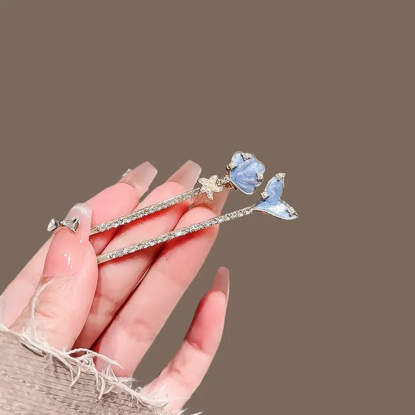 Marine Style Fish Tail Hair Pins for Women in Zinc Alloy with Shell Inlay, Perfect for Summer Hair Accessories