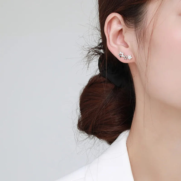 Fashionable S925 Silver Star Shaped Earrings Women's New Style Simplicity Diamond Embedded Personality Ins Star Shape Silver Jewelry