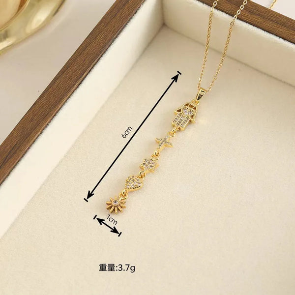 Elegant Tassel Sweater Necklace Fine Copper Micro-Paved Zirconia Necklace Versatile Quality New Style Geometric Pattern For Women