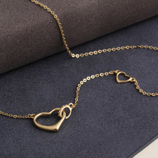 925 Sterling Silver Silver 14K Gold Plated Double Heart Necklace Multifunctional Clavicle Chain Women's Jewelry