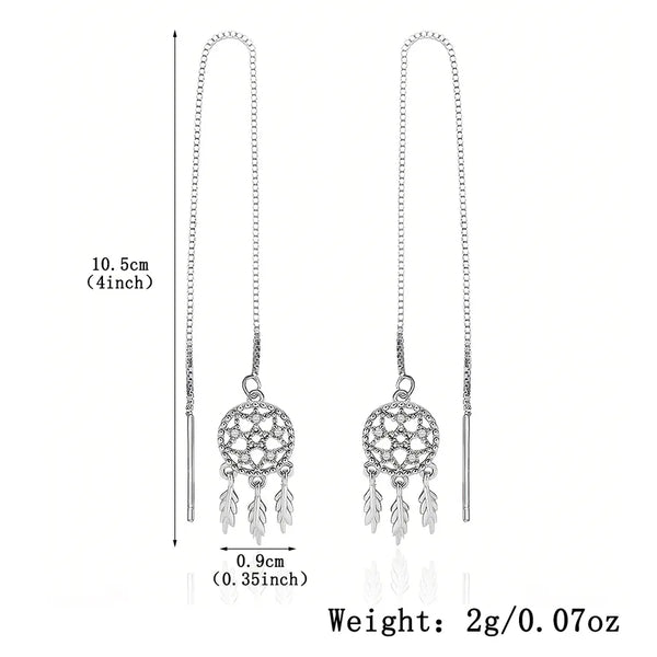 Imitation Gold Plated Copper Water Plated Artificial Diamond Dream Catcher Ear Thread Earrings Bohemian Women Wear