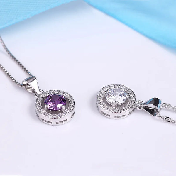S925 Silver Round Necklace Women's Clavicle Chain New Fashion Simple Elegance Forest System Female Students Pendant Geometry Pattern