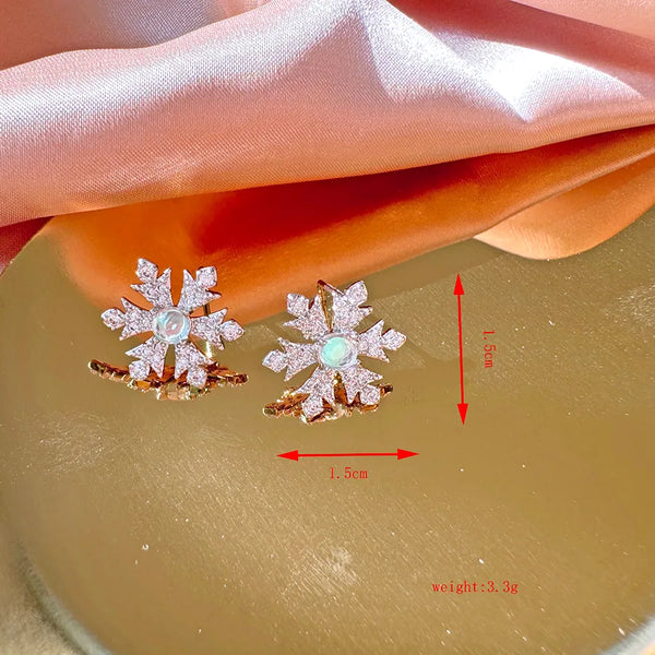 1 Pair Classic Style Streetwear Geometric Snowflake Titanium Steel Zircon Ear Studs
