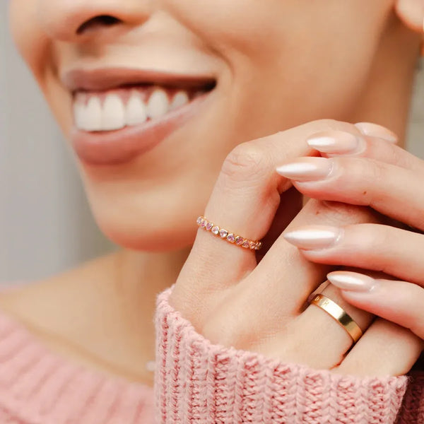 S925 Sterling Silver Gradient Heart Ring For Women Simple Fashionable European Style Full Circle Index Finger Ring